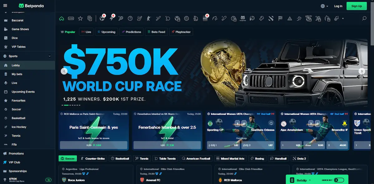 Sportsbook Betpanda s nabídkou živých sázek na fotbal a další sporty